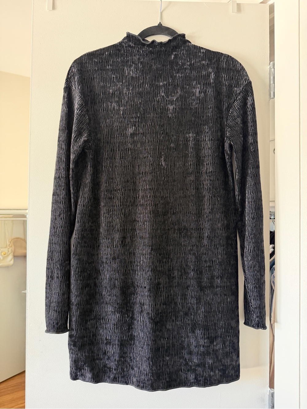 & Other Stories Black Crushed Velvet Mock Neck Mini Dress Size 10